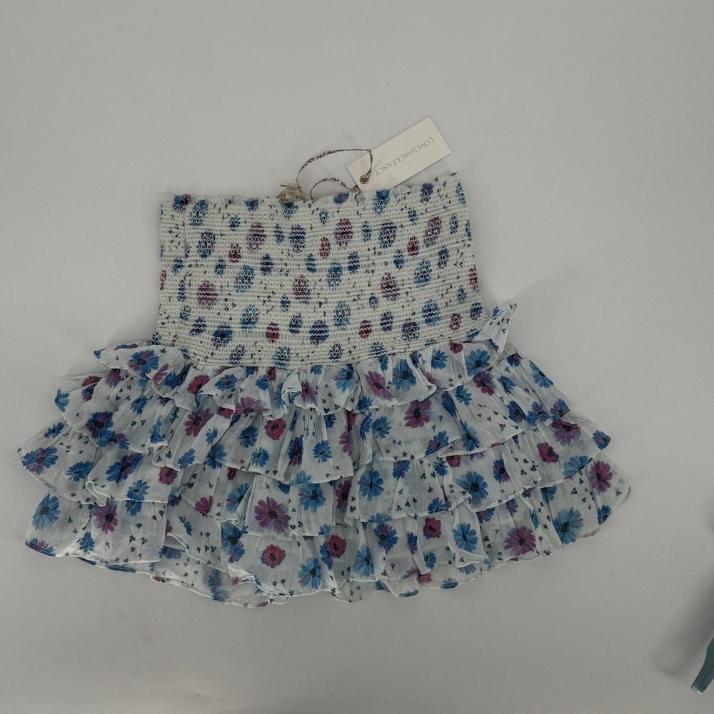 LoveShackFancy Yorkie Skirt In Deep Cotton Candy Medium Floral Tiered Ruffles
